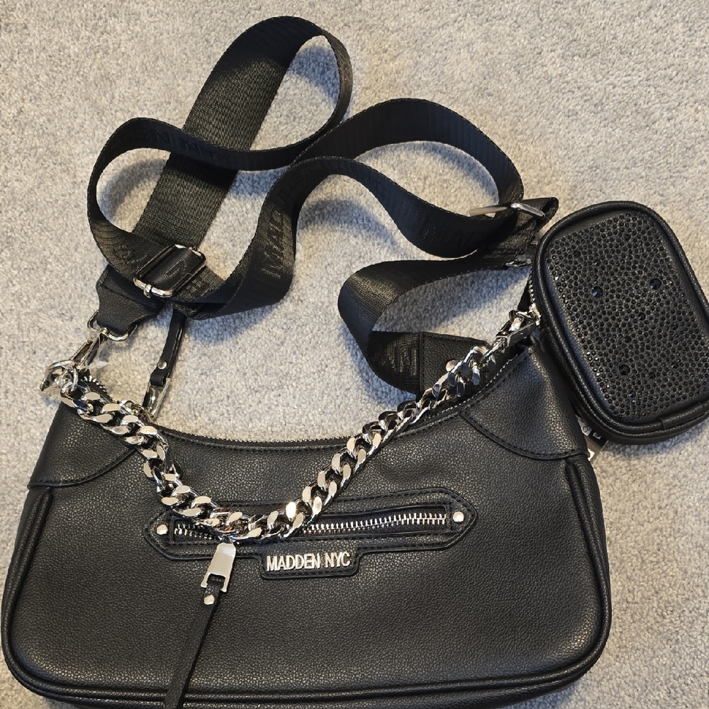 Madden NYC Black Shoulder Bag with Chain Detail